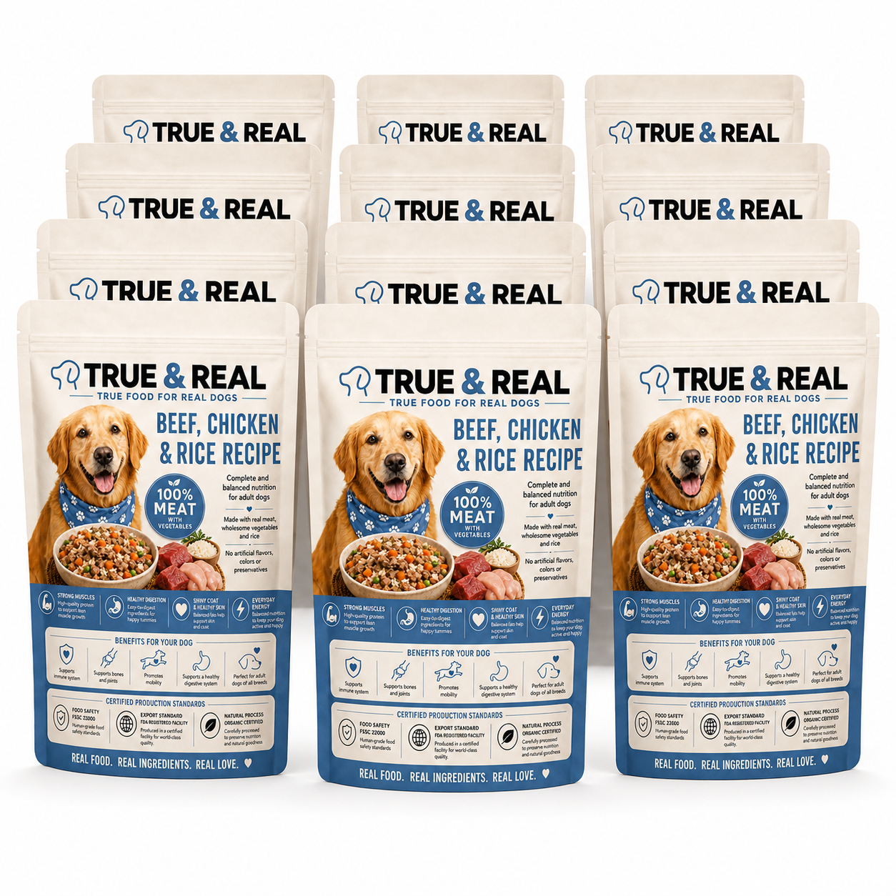 Pollo, Carne de Res y Arroz Auténticos y Reales | Alimento Natural para Perros