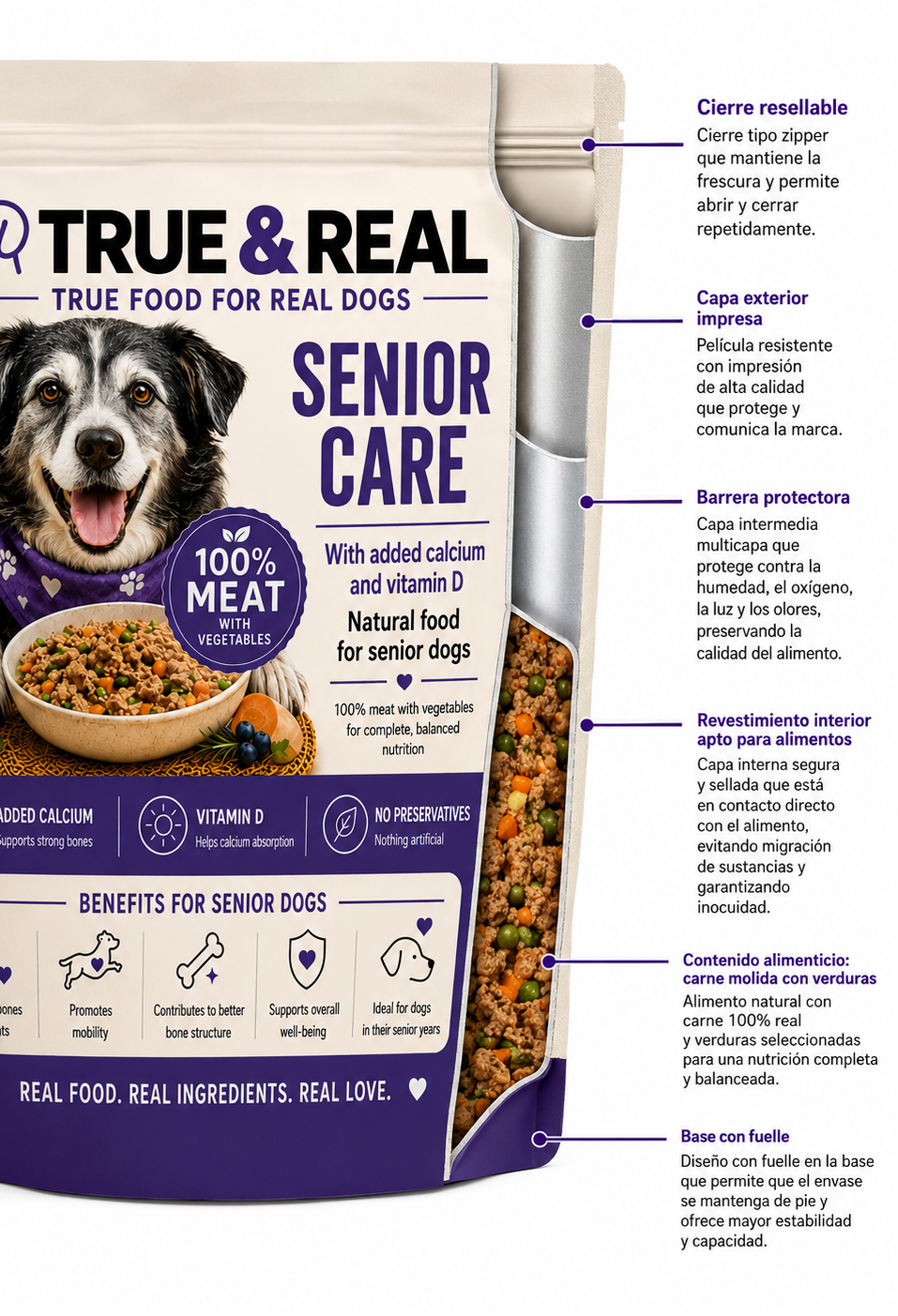 True & Real Cuidado para Perros Mayores Carne | Comida Natural para Perros