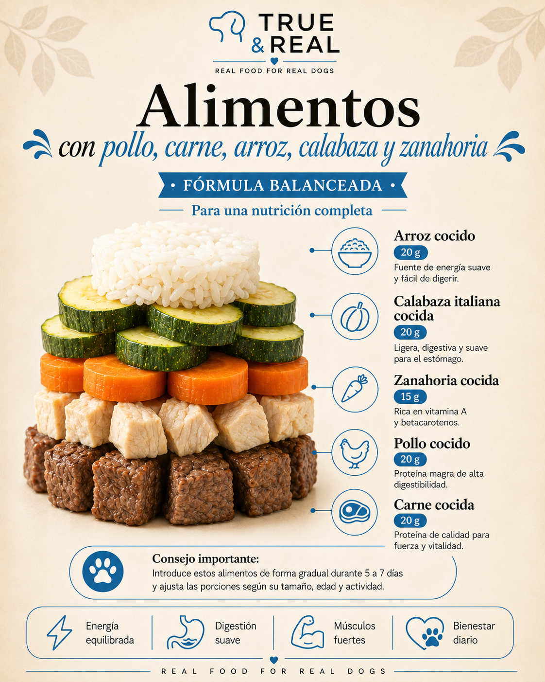 Pollo, Carne de Res y Arroz Auténticos y Reales | Alimento Natural para Perros