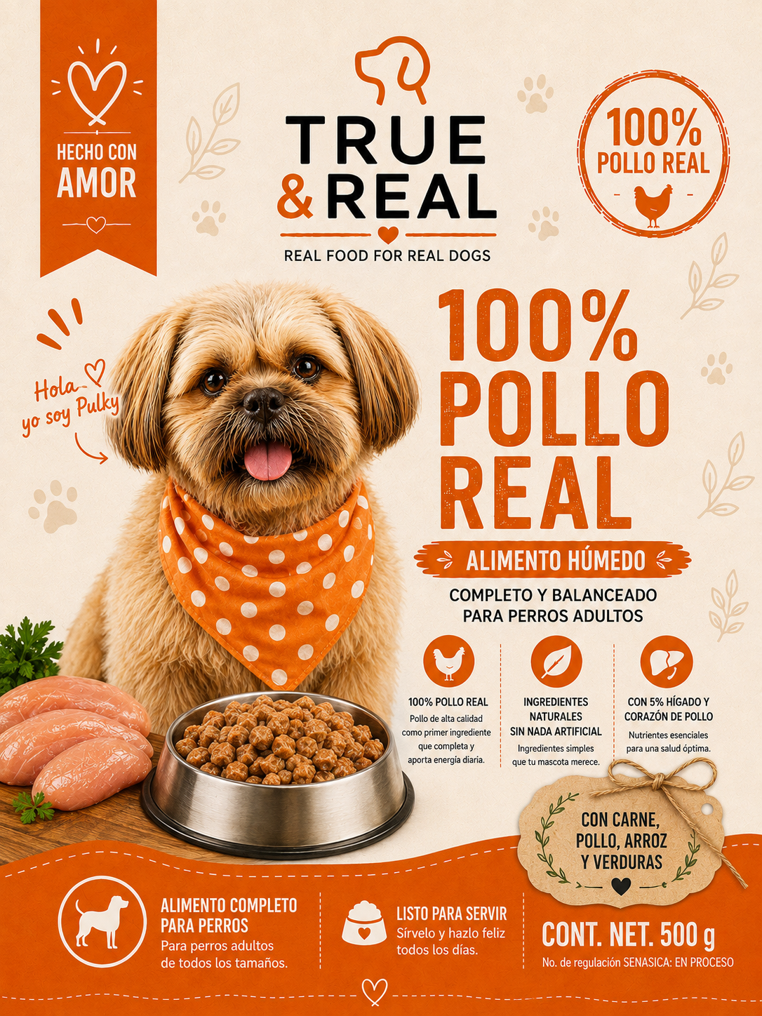 Alimento natural para perros de pollo con verduras 500 g | True & Real