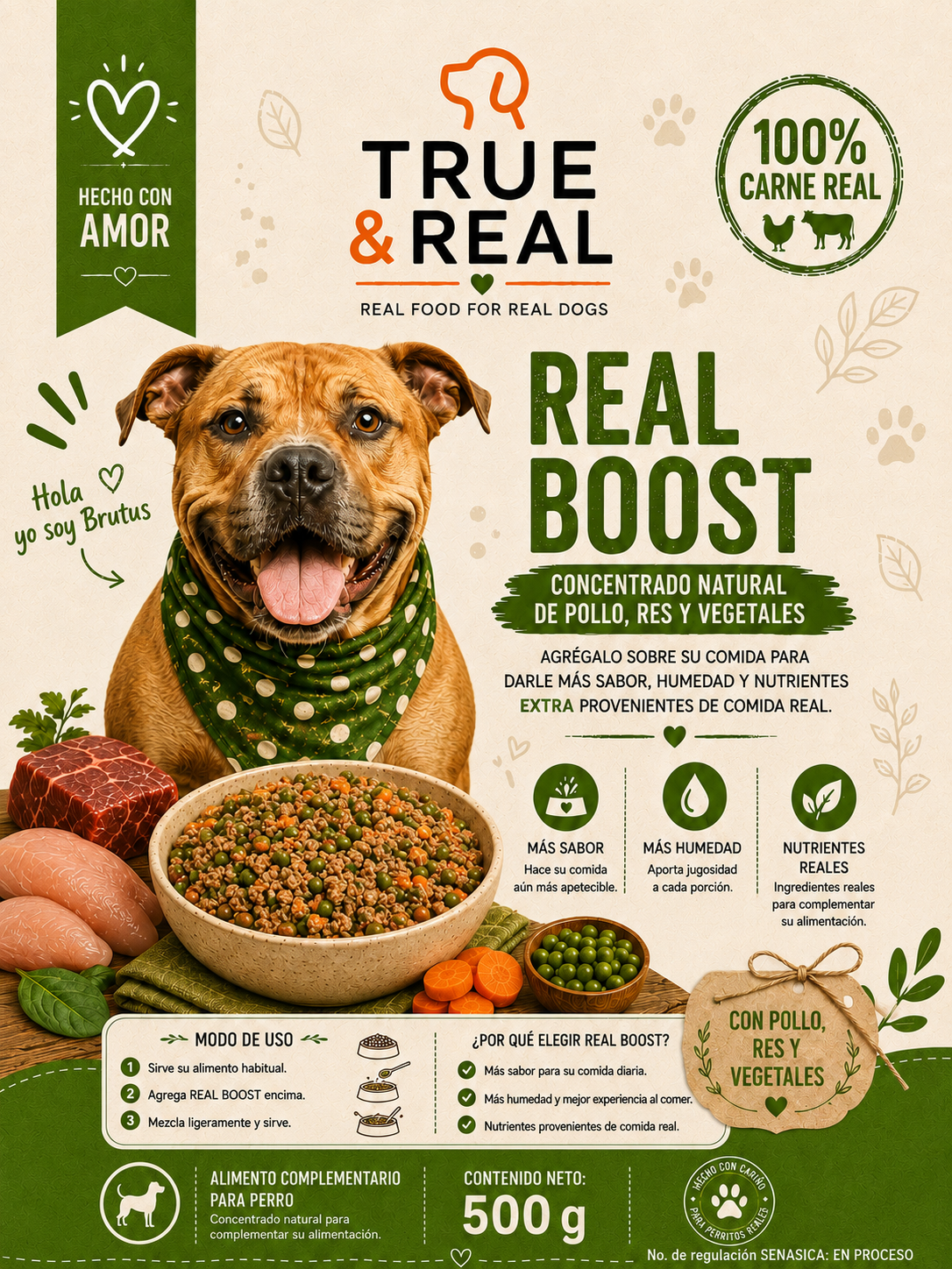 Portada True & Real Real Boost caldo complementario para perros, 500 g