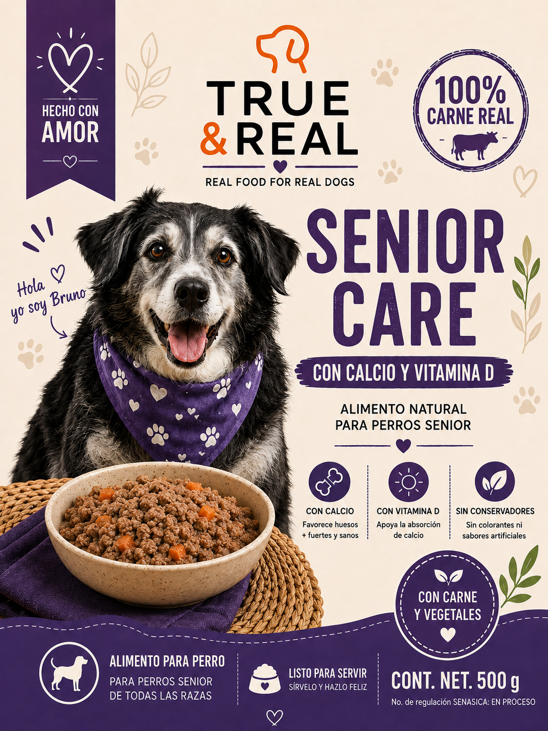 Alimento natural para perros senior Senior Care 500 g | True & Real